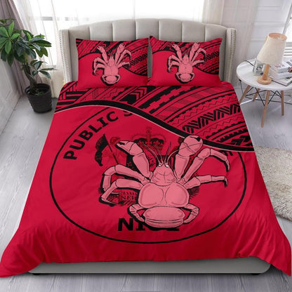 Niue Duvet Cover Set - Niue Coat Of Arms & Coconut Crab Red