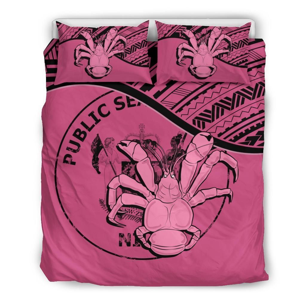 Niue Duvet Cover Set - Niue Coat Of Arms & Coconut Crab Pink