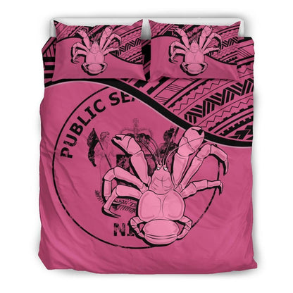 Niue Duvet Cover Set - Niue Coat Of Arms & Coconut Crab Pink