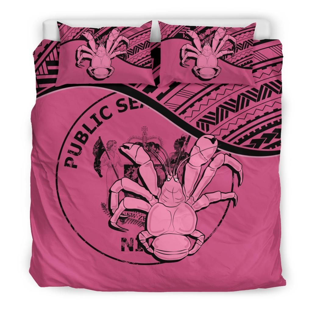 Niue Duvet Cover Set - Niue Coat Of Arms & Coconut Crab Pink