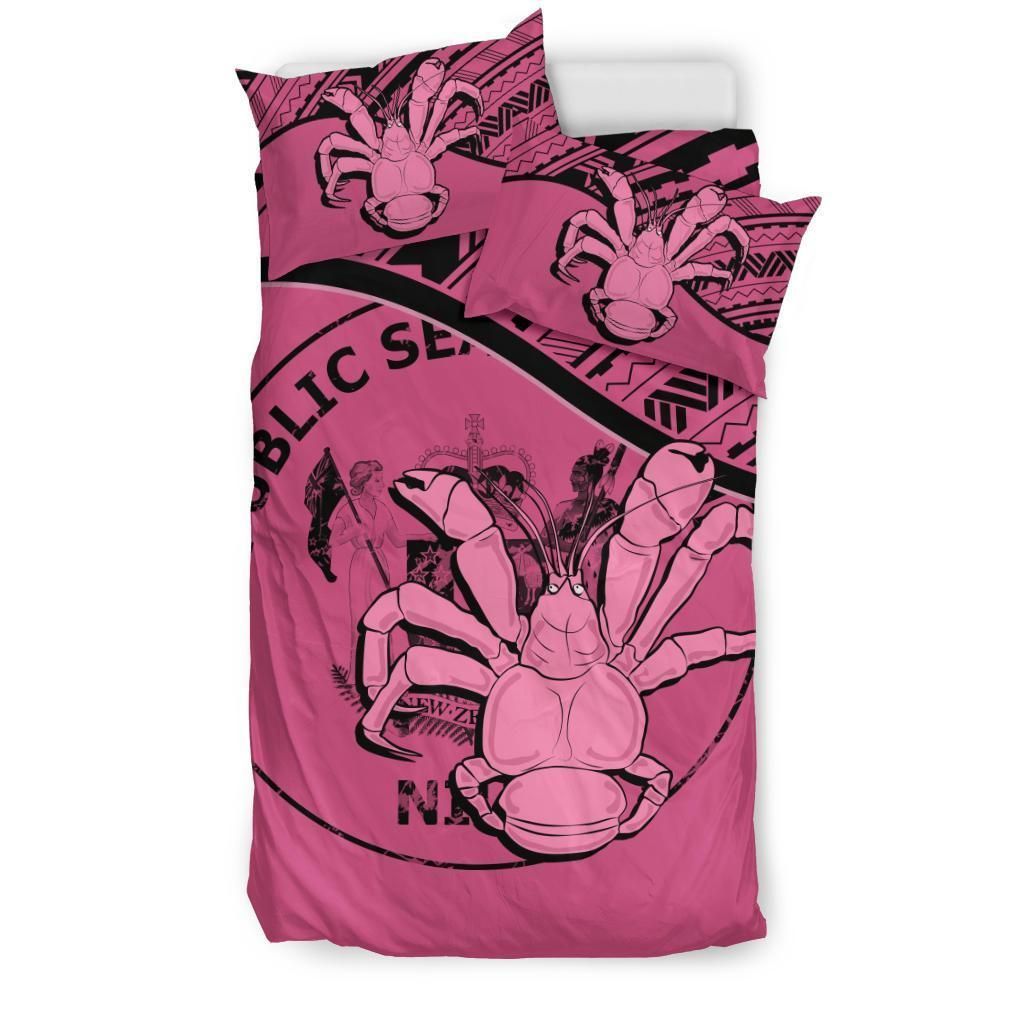 Niue Duvet Cover Set - Niue Coat Of Arms & Coconut Crab Pink