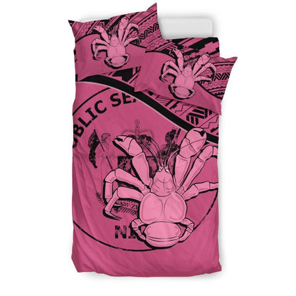 Niue Duvet Cover Set - Niue Coat Of Arms & Coconut Crab Pink