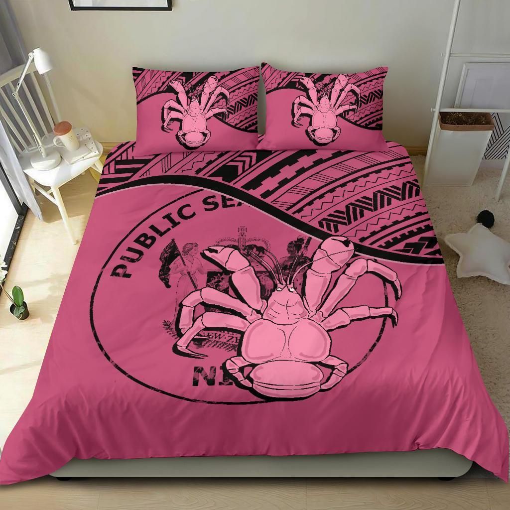 Niue Duvet Cover Set - Niue Coat Of Arms & Coconut Crab Pink