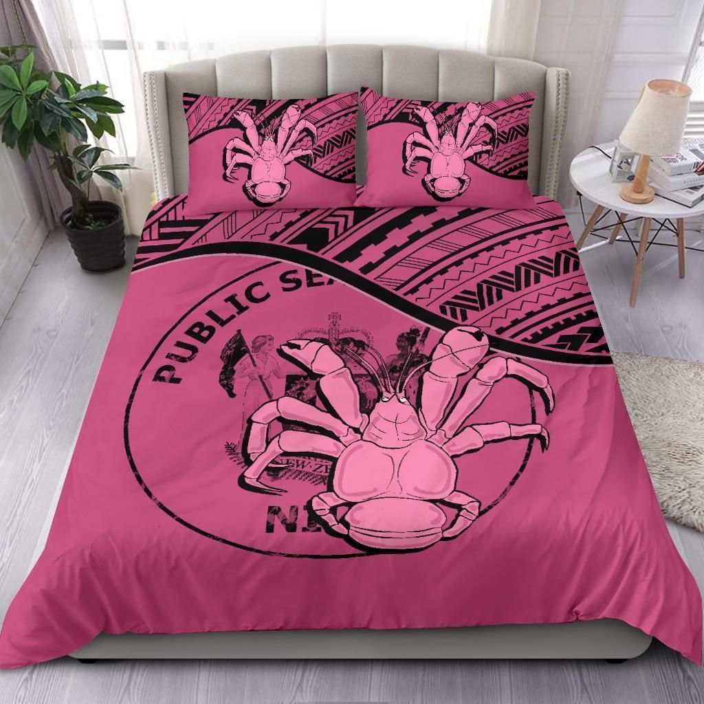 Niue Duvet Cover Set - Niue Coat Of Arms & Coconut Crab Pink