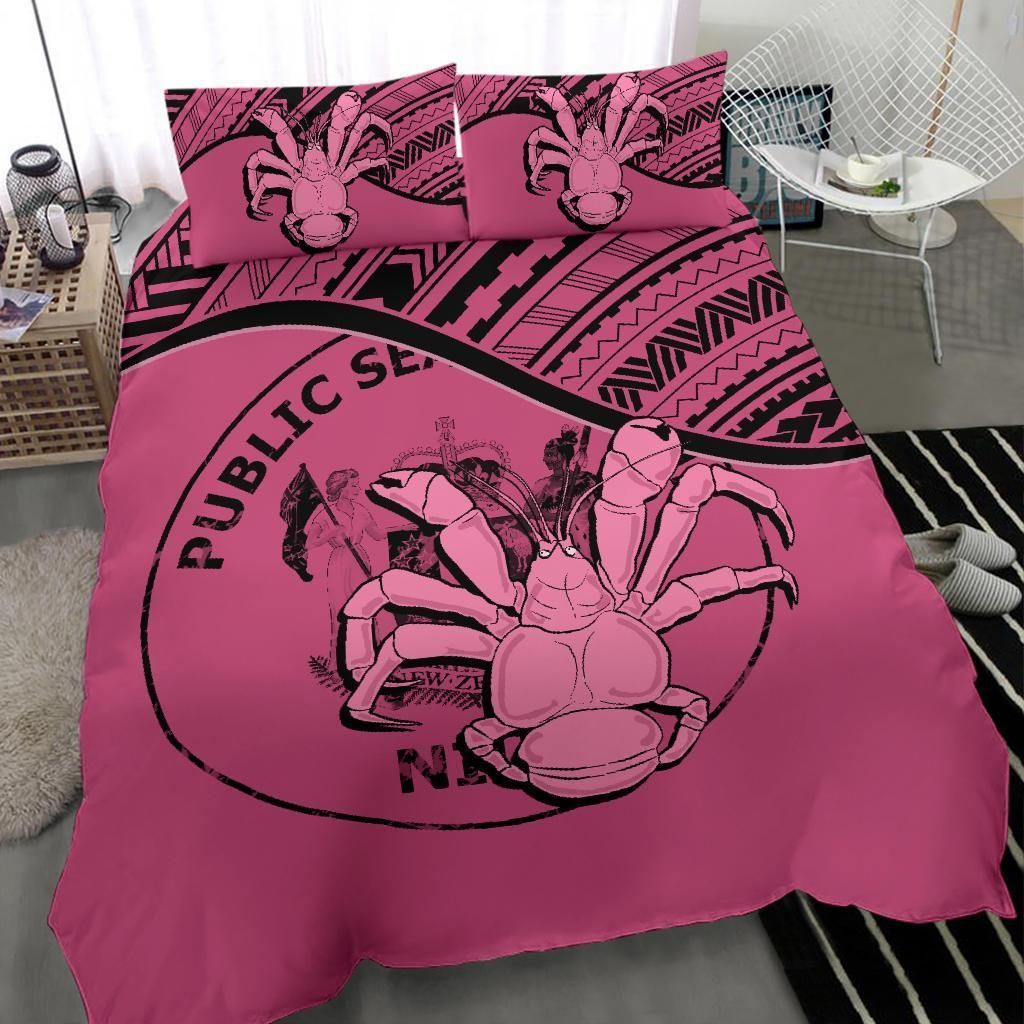 Niue Duvet Cover Set - Niue Coat Of Arms & Coconut Crab Pink