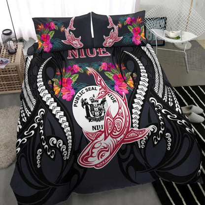 Niue Bedding Set - Polynesian Shark Hibiscus Flower