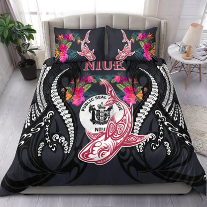 Niue Bedding Set - Polynesian Shark Hibiscus Flower