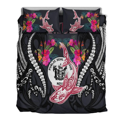 Niue Bedding Set - Polynesian Shark Hibiscus Flower