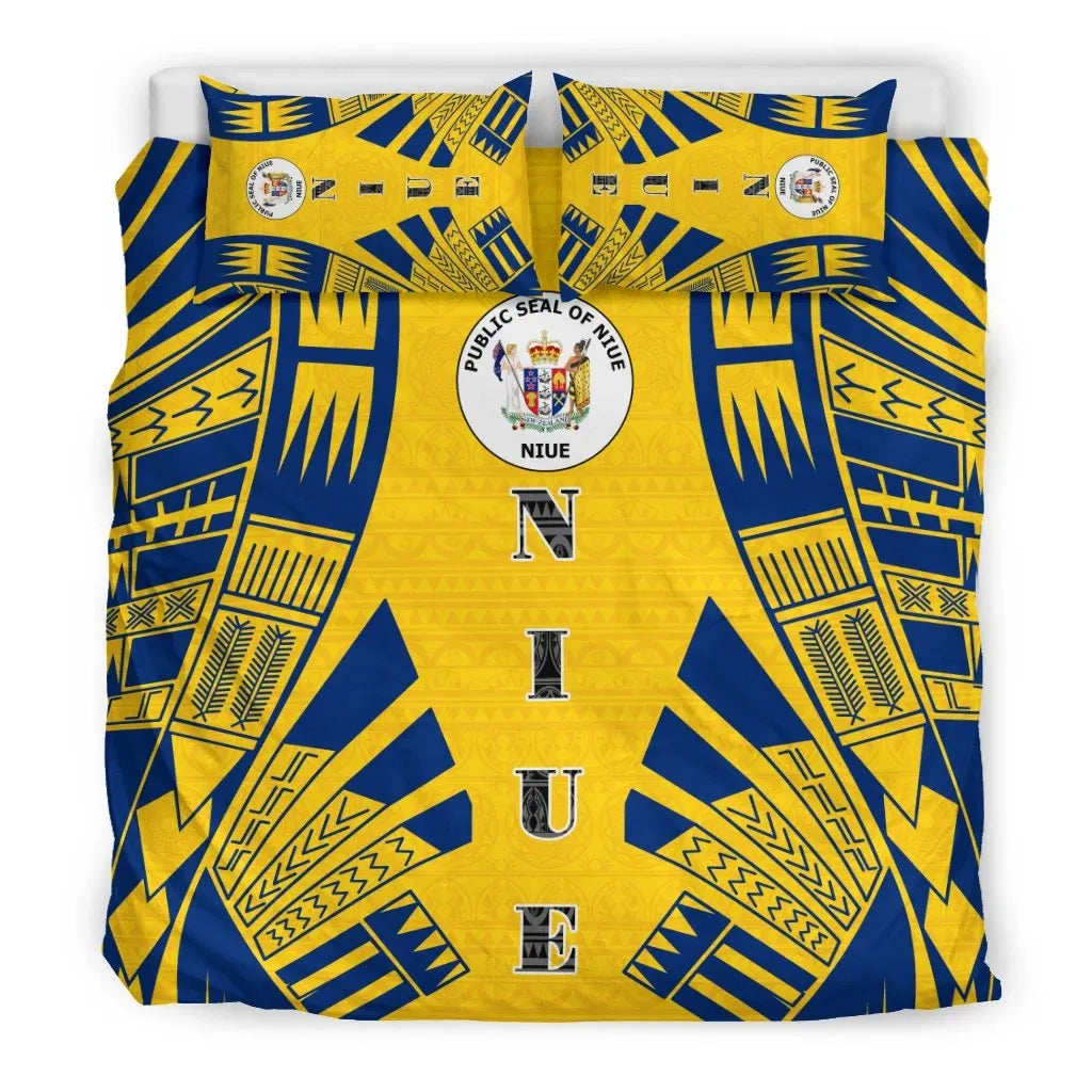 Niue Duvet Cover Set - Polynesian Tattoo Flag