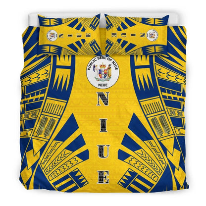 Niue Duvet Cover Set - Polynesian Tattoo Flag