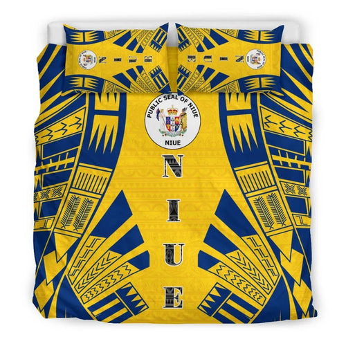 Niue Duvet Cover Set - Polynesian Tattoo Flag