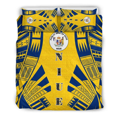 Niue Duvet Cover Set - Polynesian Tattoo Flag