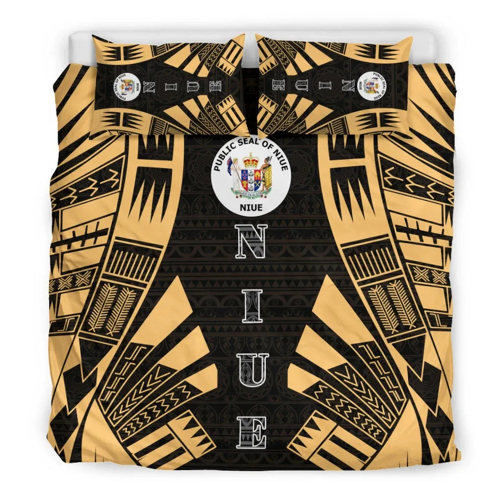 Niue Duvet Cover Set - Polynesian Tattoo Gold