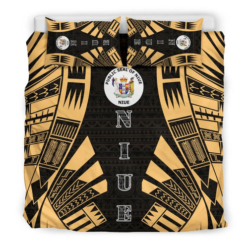 Niue Duvet Cover Set - Polynesian Tattoo Gold