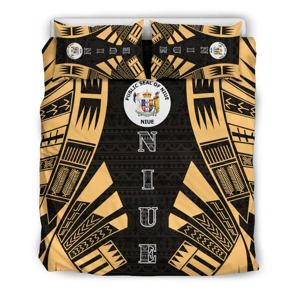 Niue Duvet Cover Set - Polynesian Tattoo Gold