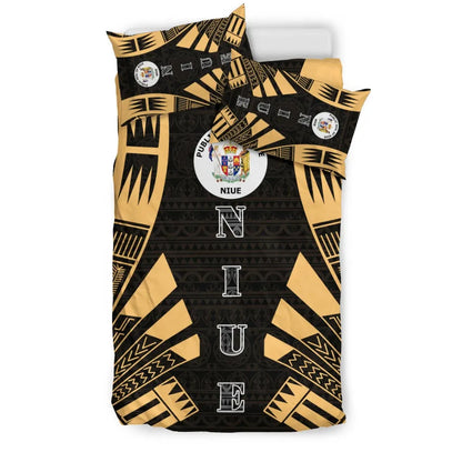 Niue Duvet Cover Set - Polynesian Tattoo Gold