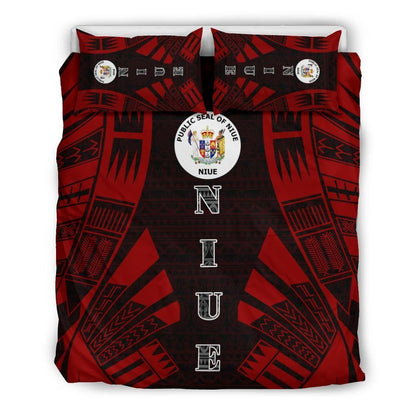 Niue Duvet Cover Set - Polynesian Tattoo Red