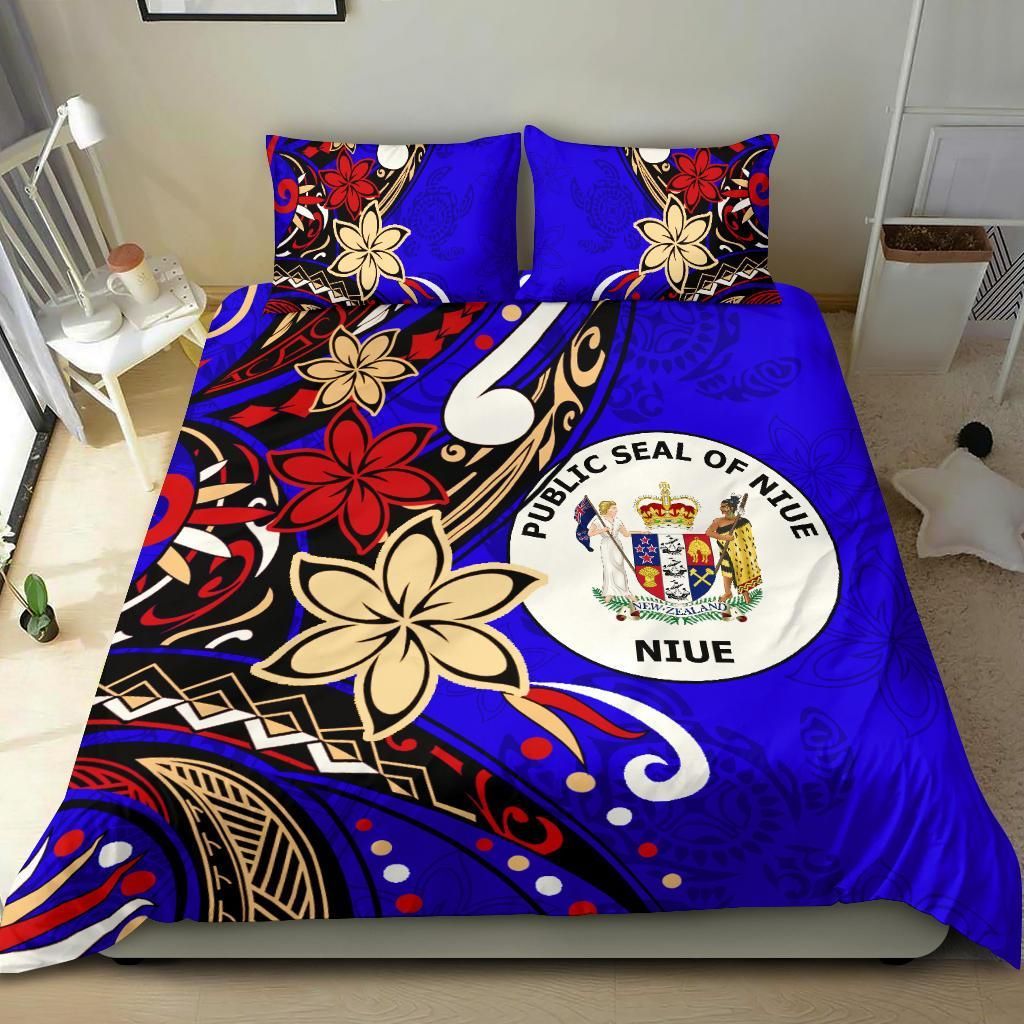 Niue Bedding Set - Tribal Flower With Special Turtles Blue Color