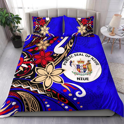 Niue Bedding Set - Tribal Flower With Special Turtles Blue Color