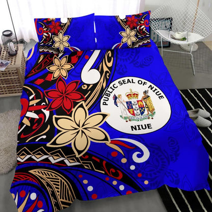 Niue Bedding Set - Tribal Flower With Special Turtles Blue Color