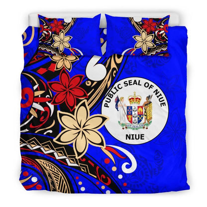 Niue Bedding Set - Tribal Flower With Special Turtles Blue Color
