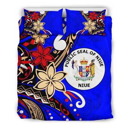 Niue Bedding Set - Tribal Flower With Special Turtles Blue Color