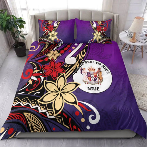 Niue Bedding Set - Tribal Flower With Special Turtles Purple Color