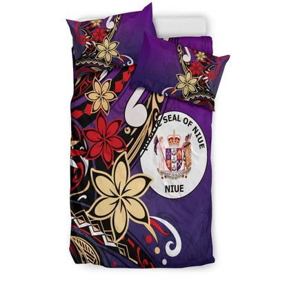 Niue Bedding Set - Tribal Flower With Special Turtles Purple Color