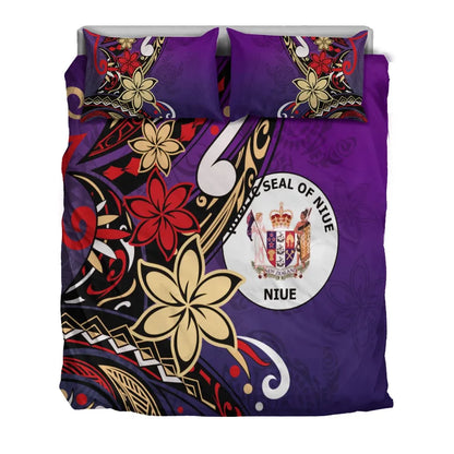 Niue Bedding Set - Tribal Flower With Special Turtles Purple Color