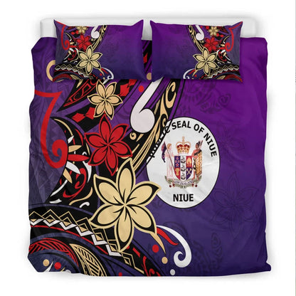 Niue Bedding Set - Tribal Flower With Special Turtles Purple Color