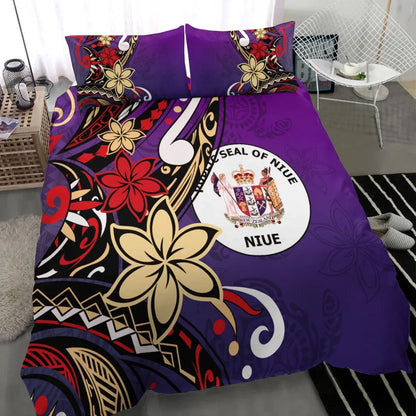 Niue Bedding Set - Tribal Flower With Special Turtles Purple Color