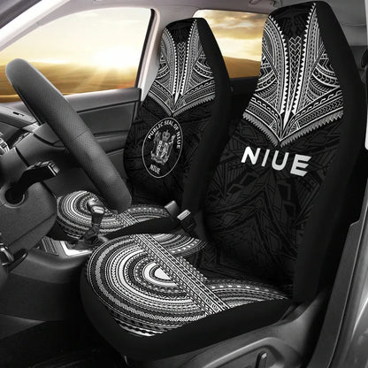 Niue Car Seat Cover - Niue Seal Polynesian Chief Tattoo Black Version