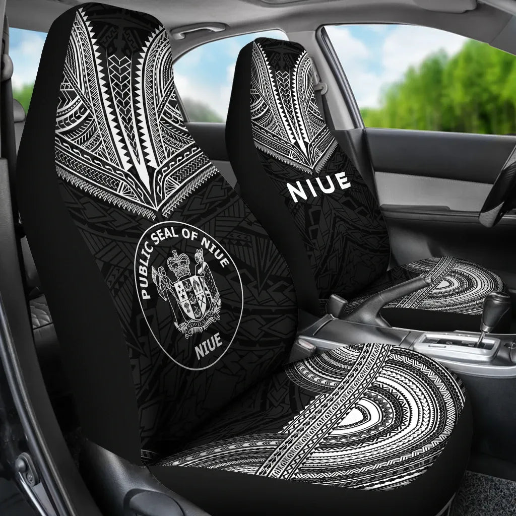 Niue Car Seat Cover - Niue Seal Polynesian Chief Tattoo Black Version