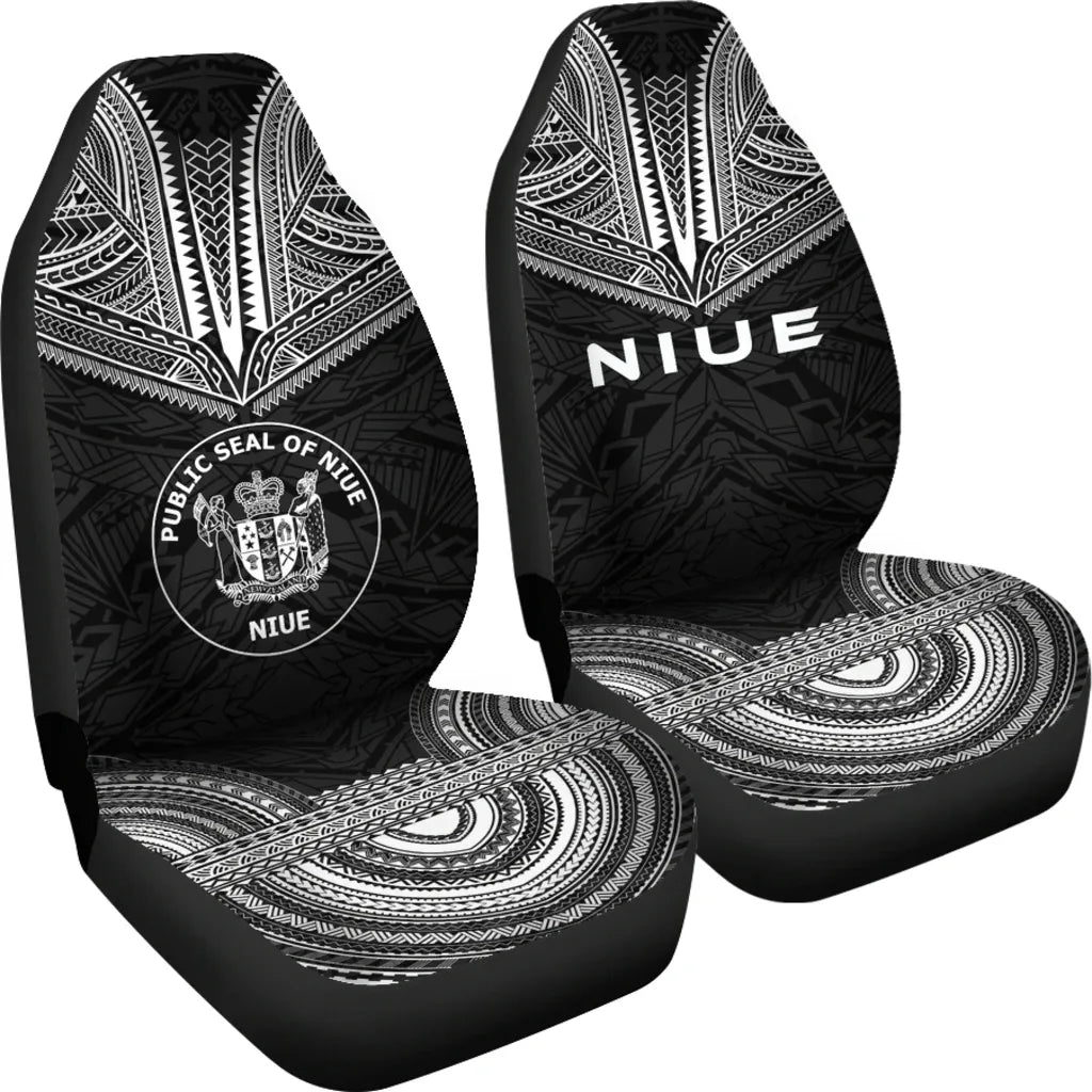 Niue Car Seat Cover - Niue Seal Polynesian Chief Tattoo Black Version