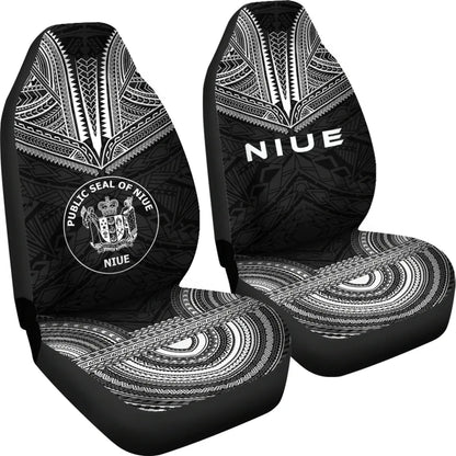 Niue Car Seat Cover - Niue Seal Polynesian Chief Tattoo Black Version