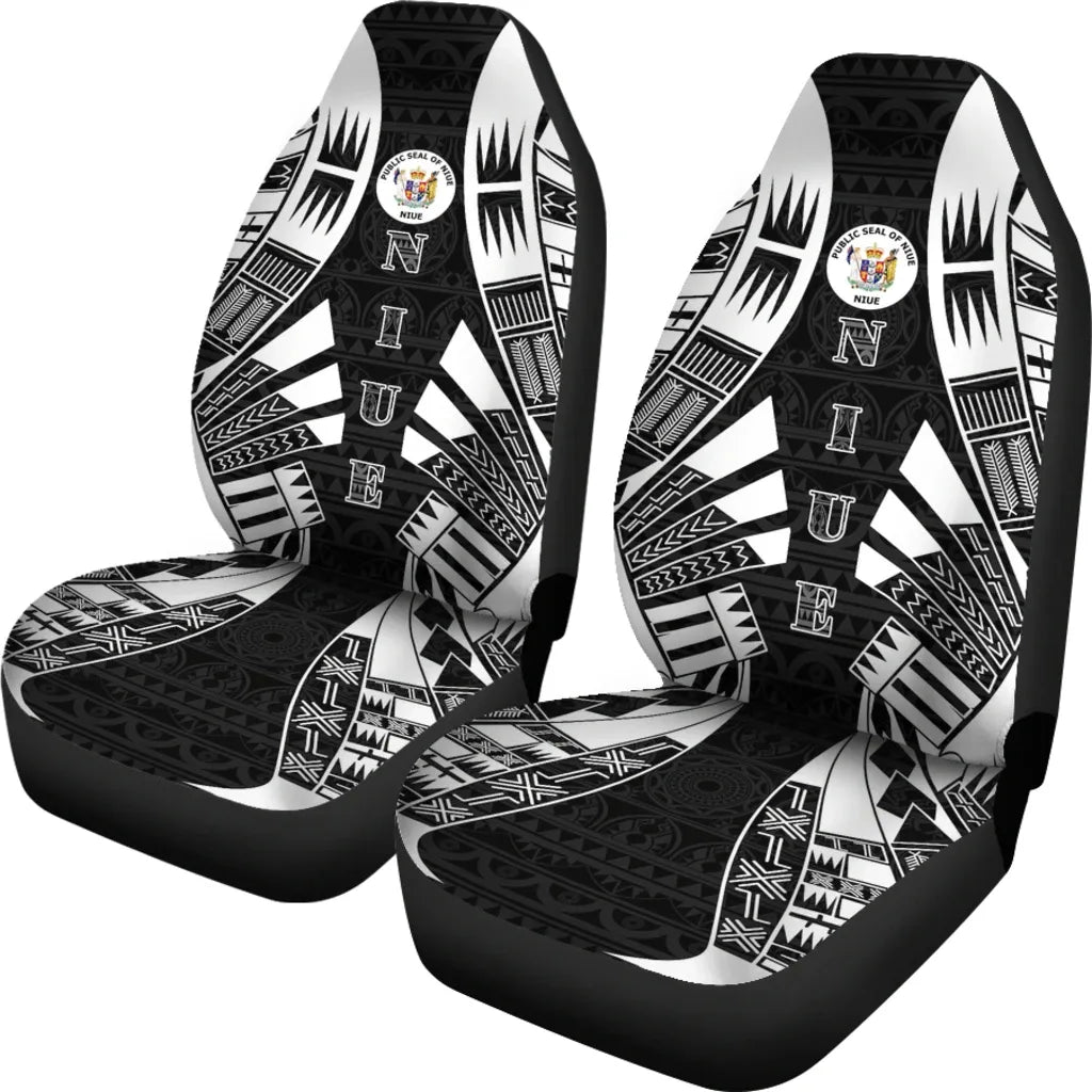 Niue Car Seat Covers - Niue Seal Polynesian Tattoo Black