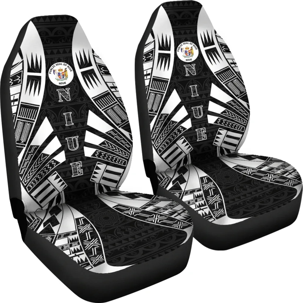Niue Car Seat Covers - Niue Seal Polynesian Tattoo Black
