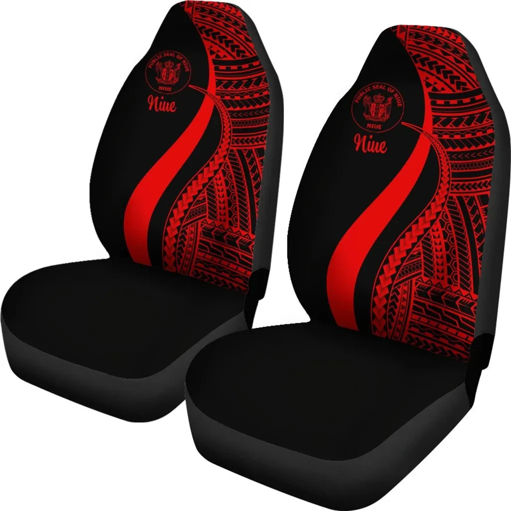 Niue Car Seat Covers - Red Polynesian Tentacle Tribal Pattern