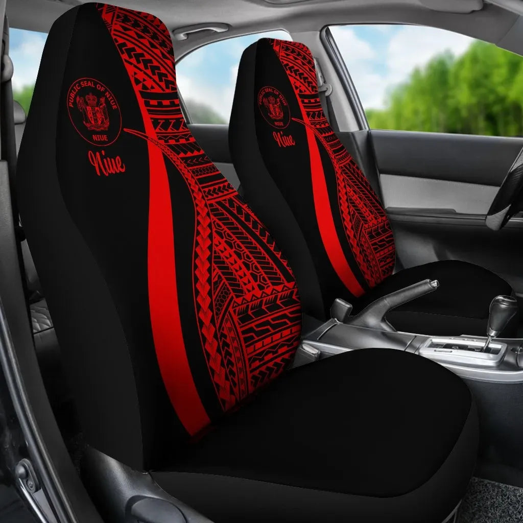 Niue Car Seat Covers - Red Polynesian Tentacle Tribal Pattern