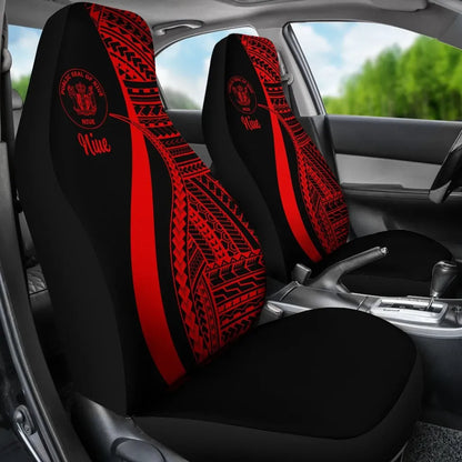 Niue Car Seat Covers - Red Polynesian Tentacle Tribal Pattern