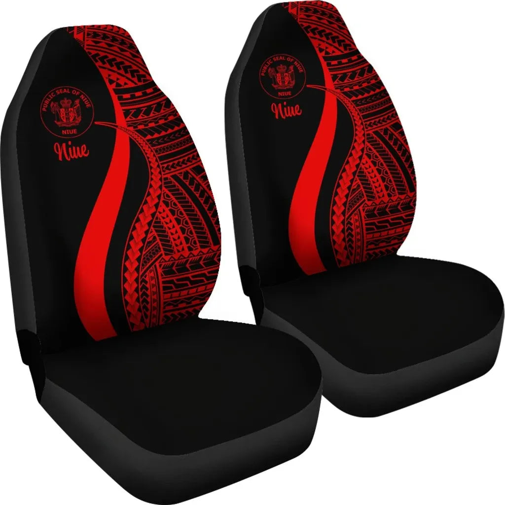 Niue Car Seat Covers - Red Polynesian Tentacle Tribal Pattern