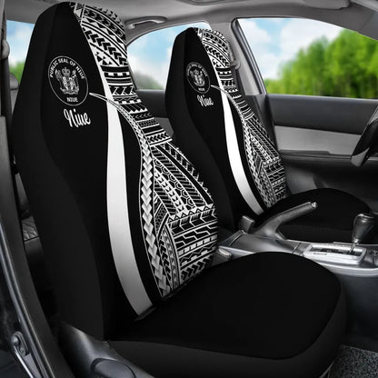 Niue Car Seat Covers - White Polynesian Tentacle Tribal Pattern
