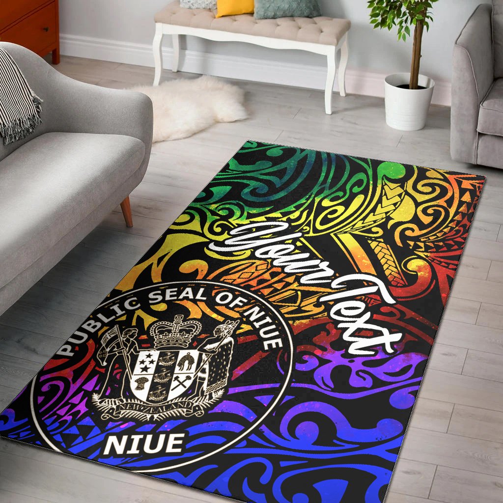 Niue Custom Personalised Area Rug - Rainbow Polynesian Pattern