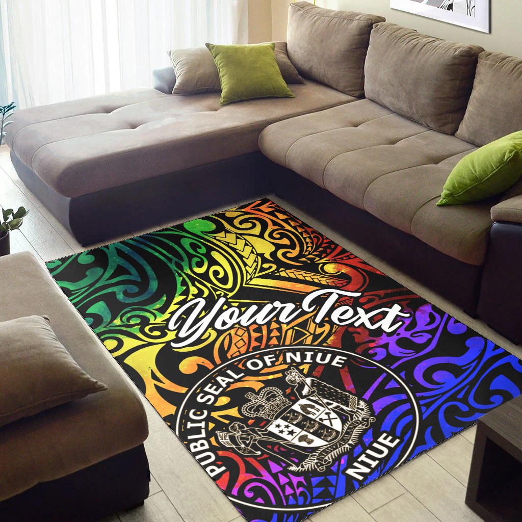 Niue Custom Personalised Area Rug - Rainbow Polynesian Pattern