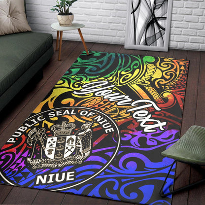 Niue Custom Personalised Area Rug - Rainbow Polynesian Pattern