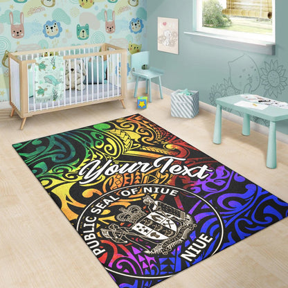 Niue Custom Personalised Area Rug - Rainbow Polynesian Pattern