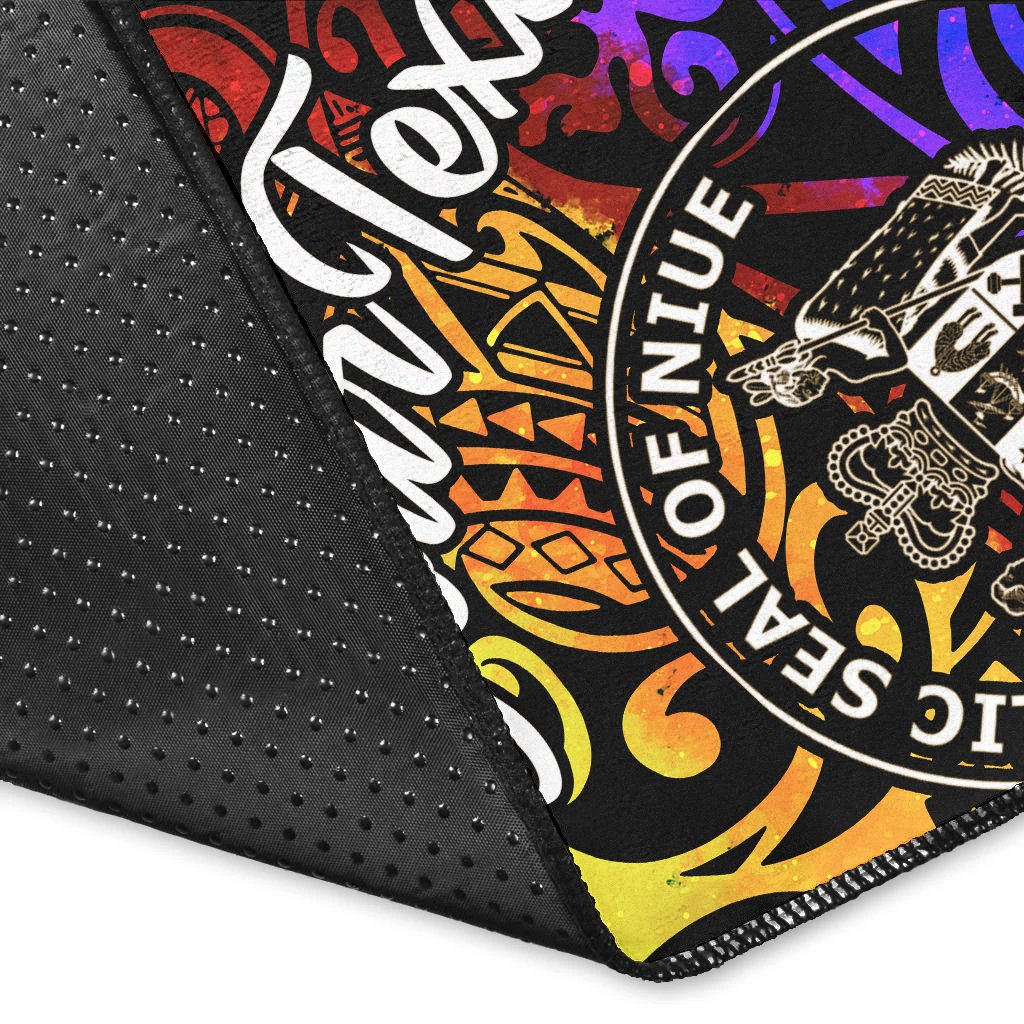 Niue Custom Personalised Area Rug - Rainbow Polynesian Pattern