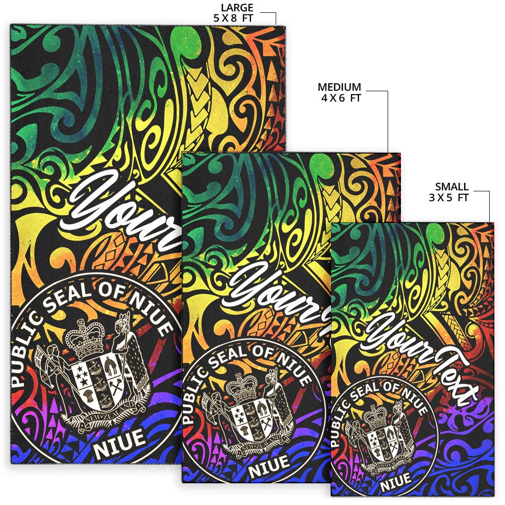 Niue Custom Personalised Area Rug - Rainbow Polynesian Pattern