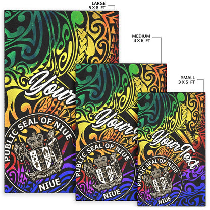 Niue Custom Personalised Area Rug - Rainbow Polynesian Pattern