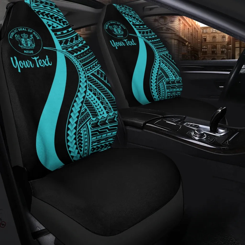 Niue Custom Personalised Car Seat Covers - Turquoise Polynesian Tentacle Tribal Pattern